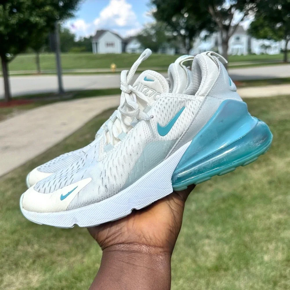Nike Air Max 270 Big Kids Athletic Shoes Size 6Y White Teal Blue
